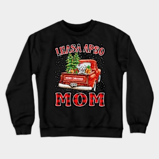 Christmas Lhasa Apso Mom Santa Hat Truck Tree Plaid Dog Mom Christmas Crewneck Sweatshirt